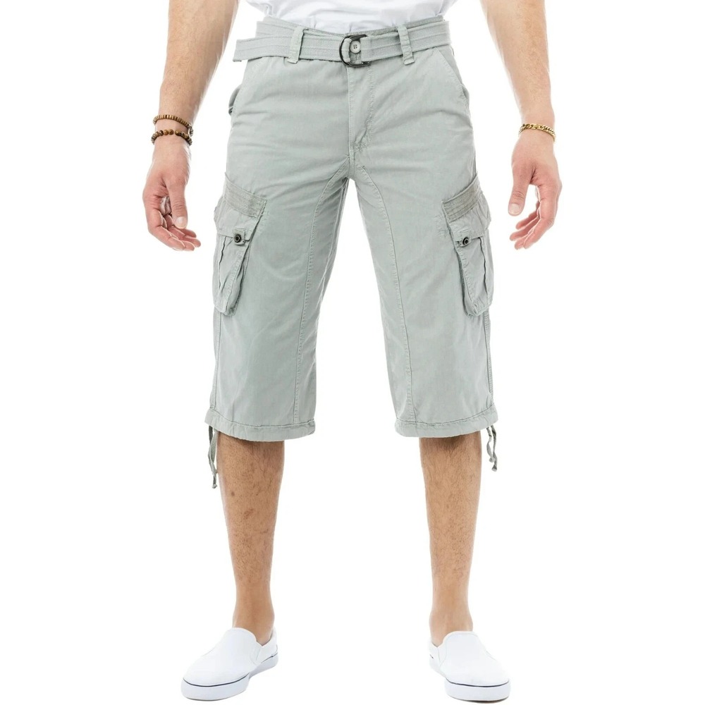 X RAY Belted Cargo Camo & Solid  Knee Length Classic Fit Shorts, Salt Grey, 36